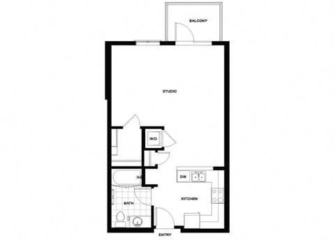 Floor plan for studio, 1 bath, 612 sqft